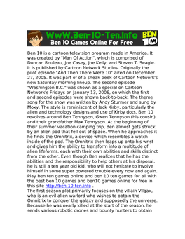 Ben 10 Is a Cartoon Television Program Made in America. It Was Created by 