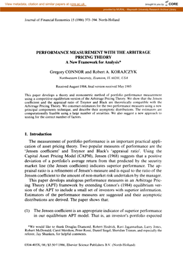 PERFORMANCE MEASUREMENT with the ARBITRAGE PRICING THEORY a New Framework for Analysis*