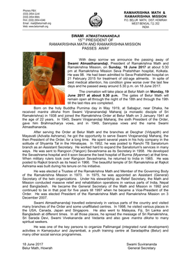 Srimat Swami Atmasthanandaji Maharaj