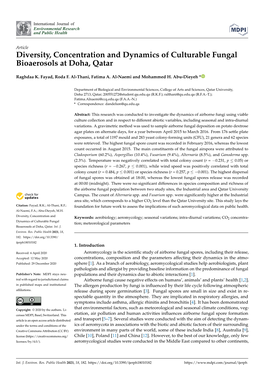 Diversity, Concentration and Dynamics of Culturable Fungal Bioaerosols at Doha, Qatar