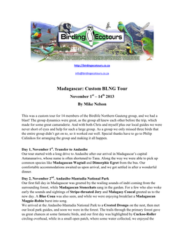 Madagascar: Custom BLNG Tour November 1St – 14Th 2013