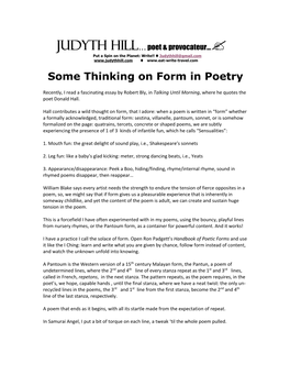 Some Thinking on Form in Poetry