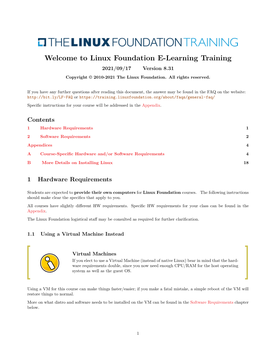 Welcome to Linux Foundation E-Learning Training 2021/09/17 Version 8.31 Copyright © 2010-2021 the Linux Foundation