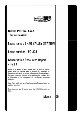 Crown Pastoral-Tenure Review-Shag Valley Station-Conservation