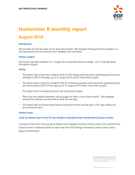 Hunterston B Monthly Report August 2014