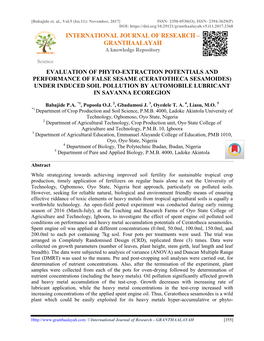 Evaluation of Phyto-Extraction