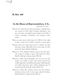 H. Res. 450 in the House of Representatives, U.S