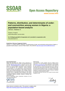 And Overnutrition Among Women in Nigeria: a Population-Based Analysis Uthman, Olalekan A