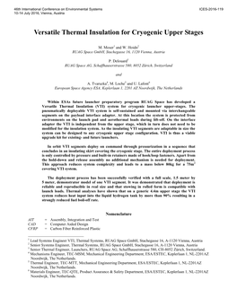 Versatile Thermal Insulation for Cryogenic Upper Stages