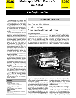 Clubinformation Motorsport-Club Daun E.V. Im ADAC an Dieser Stelle Bedanke Ich Mich Sorgfalt Und Aufmerksamkeit Gearbei- 11