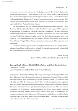 Taming People's Power: the EDSA Revolutions and Their Contradictions Quezon City: Ateneo De Manila University Press, 2013