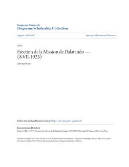 Erection De La Mission De Dalatando Â•Fl (8-VII-1933)