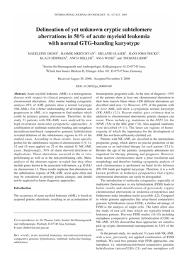 Delineation of Yet Unknown Cryptic Subtelomere Aberrations in 50% of Acute Myeloid Leukemia with Normal GTG-Banding Karyotype