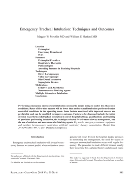 Emergency Tracheal Intubation: Techniques and Outcomes