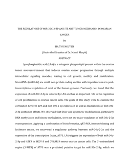 The Regulations of Mir-30C-3-3P and Its Antitumor Mechanism in Ovarian