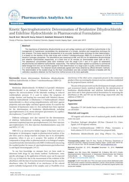 Kinetic Spectrophotometric Determination of Betahistine Dihydrochloride and Etilefrine Hydrochloride in Pharmaceutical Formulation Sara M