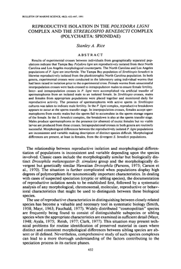 Reproductive Isolation in the <I>Polydora Ligni</I>