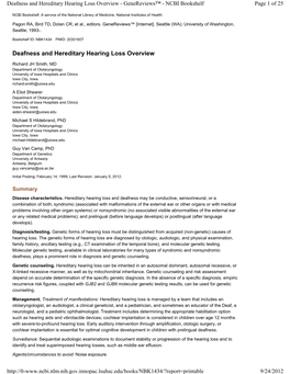 Deafness and Hereditary Hearing Loss Overview - Genereviews™ - NCBI Bookshelf Page 1 of 25