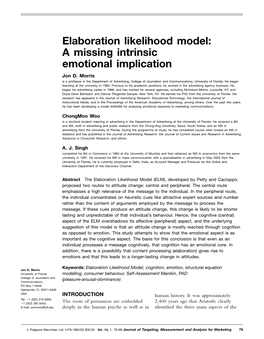 Elaboration Likelihood Model: a Missing Intrinsic Emotional Implication Jon D