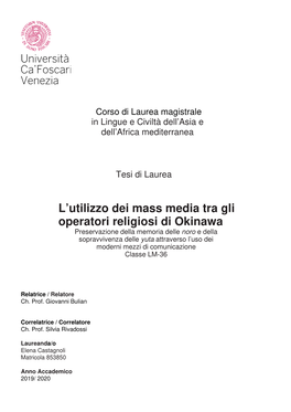 L'utilizzo Dei Mass Media Tra Gli Operatori Religiosi Di Okinawa