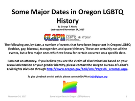 Milestones in Oregon LGBT Law 1. Oregon Criminal Code Revision