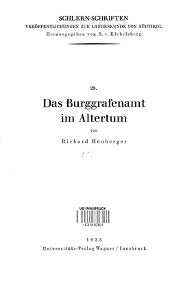 Das Burggrafenamt Im Altertum