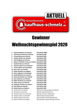 Gewinner Weihnachtsgewinnspiel 2020