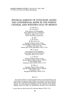 Physical Habitat of Cetaceans Along the Continental Slope in the North- Central and Western Gulf of Mexico R