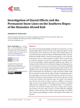 Investigation of Glacial Effects and the Permanent Snow Lines on the Southern Slopes of the Hamadan Alvand Kuh