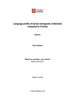 Language Profile of Iranian Immigrants in Montréal Compared to Toronto