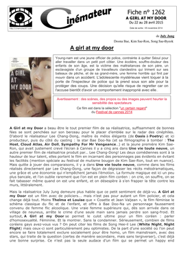 Fiche N° 1262 a GIRL at MY DOOR Du 22 Au 28 Avril 2015