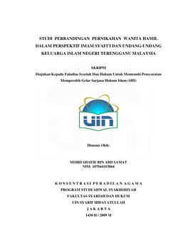 Studi Perbandingan Pernikahan Wanita Hamil Dalam Perspektif Imam Syafi’I Dan Undang-Undang Keluarga Islam Negeri Terengganu Malaysia