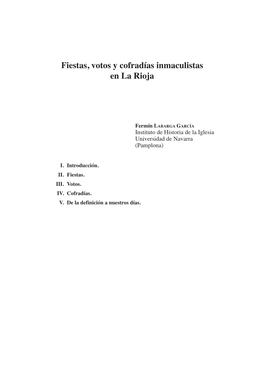 Fiestas, Votos Y Cofradías Inmaculistas En La Rioja