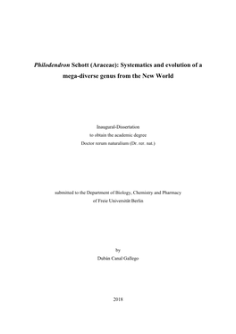 Philodendron Schott (Araceae): Systematics and Evolution of a Mega-Diverse Genus from the New World