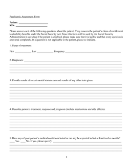 1 Psychiatric Assessment Form Patient: SSN