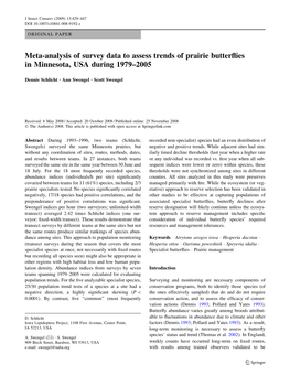 Meta-Analysis of Survey Data to Assess Trends of Prairie Butterflies in Minnesota, USA During 1979–2005