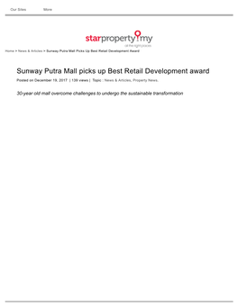Sunway Putra Mall Picks up Best Retail Development Award