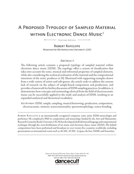 A Proposed Typology of Sampled Material Within Electronic Dance Music1 Feature Article Robert Ratcliffe Manchester Metropolitan University (UK)