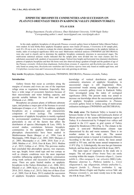 Epiphytic Bryophytes of Old-Growth Platanus Orientalis Gallery Forest in Kadıncık Valley (Mersin/Turkey) Were Studied