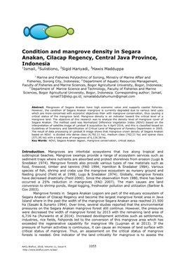Condition and Mangrove Density in Segara Anakan, Cilacap Regency, Central Java Province, Indonesia 1Ismail, 2Sulistiono, 2Sigid Hariyadi, 3Hawis Madduppa