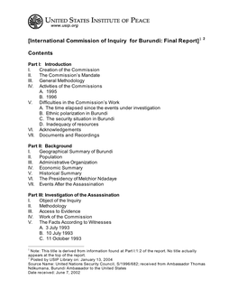 International Commission of Inquiry for Burundi: Final Report]1 2