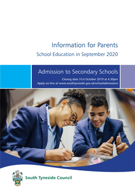 Information for Parents School Education in September 2020