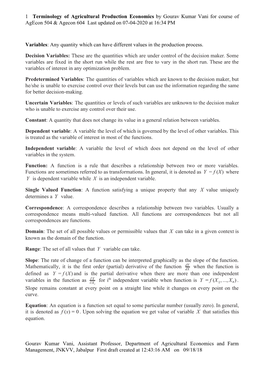 1 ​Terminology of Agricultural Production Economics by Gourav