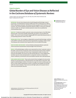 Global Burden of Eye and Vision Disease As Reflected in the Cochrane Database of Systematic Reviews