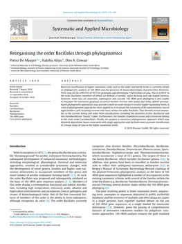 Reorganising the Order Bacillales Through Phylogenomics