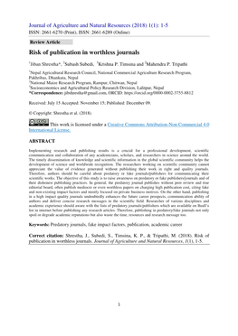 Risk of Publication in Worthless Journals