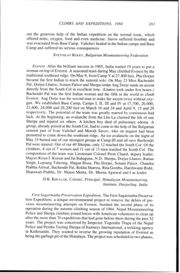 CLIMBS and EXPEDITIONS. 1984 261 out the Generous Help of the Indian Expedition on the Normal Route, Which Offered Tents, Oxygen, Food and Even Medicine