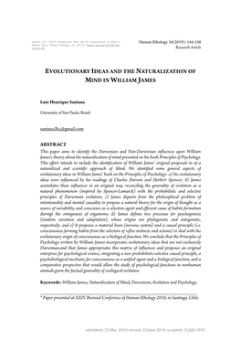 Evolutionary Ideas and the Naturalization of Mind in William James