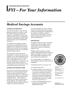 Medical Savings Accounts
