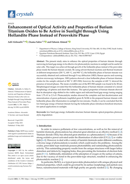 Enhancement of Optical Activity and Properties of Barium Titanium Oxides to Be Active in Sunlight Through Using Hollandite Phase Instead of Perovskite Phase